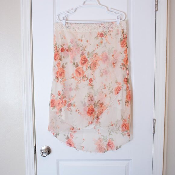 VTG XL Fashion Bug Sheer Floral Midi Skirt Overlay Lace Fairycore | Light Spring - Picture 1 of 8